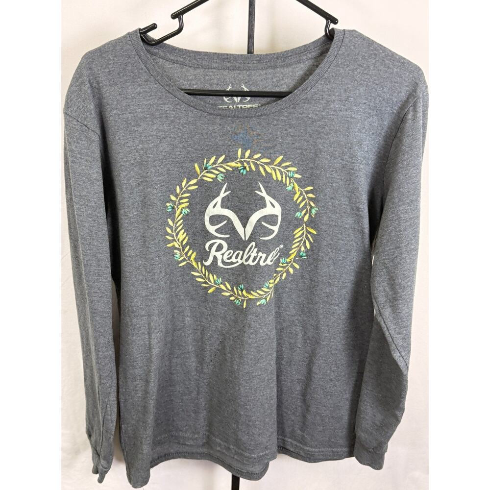 Realtree by Willow Trails Gray Long Sleeve Tee Antler Logo Outdoor Shirt L